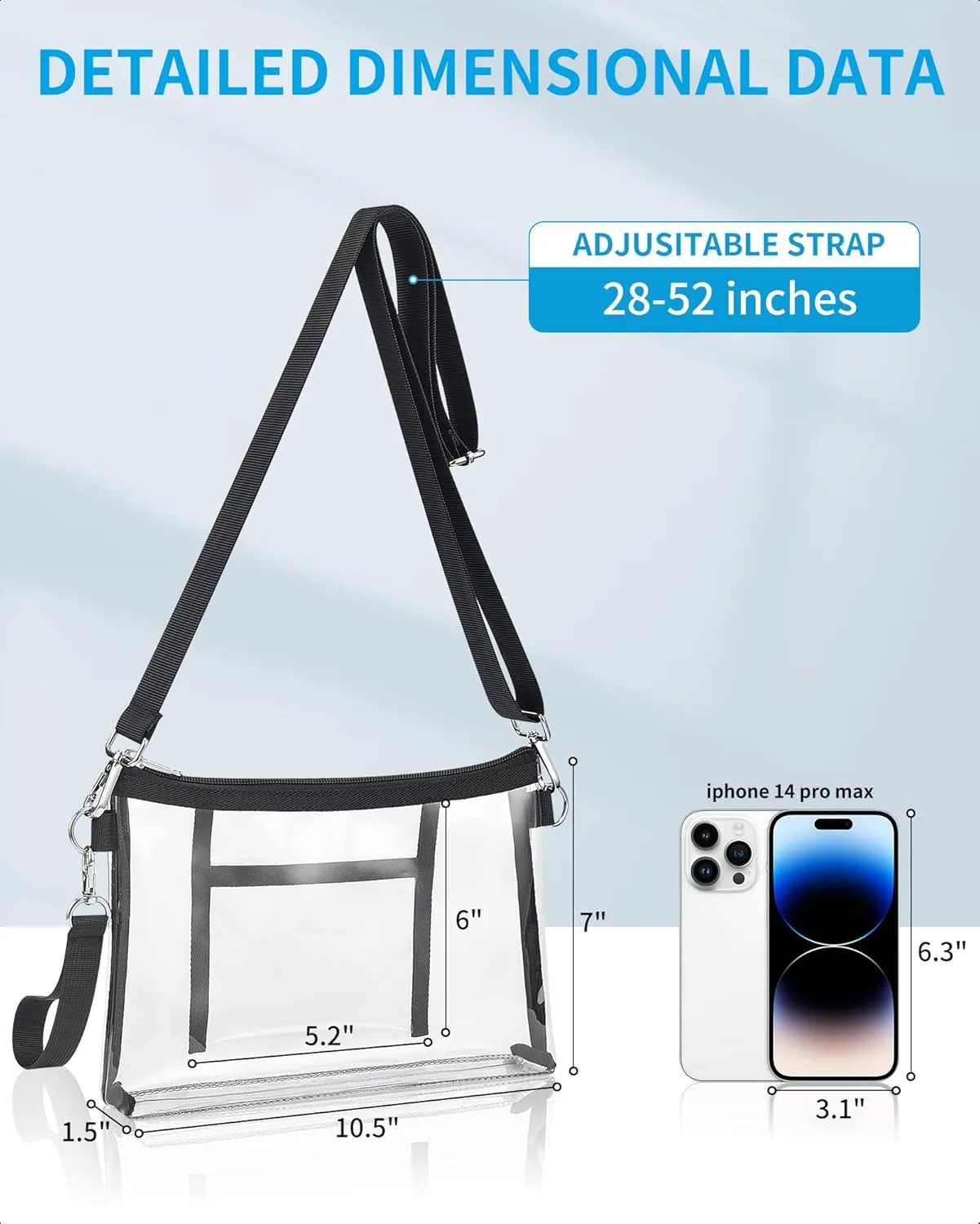 Paxiland Clear Purse Bag for Stadium Events with Removable Strap, Clear Bag Stadium Approved for Sporting Events and Concert