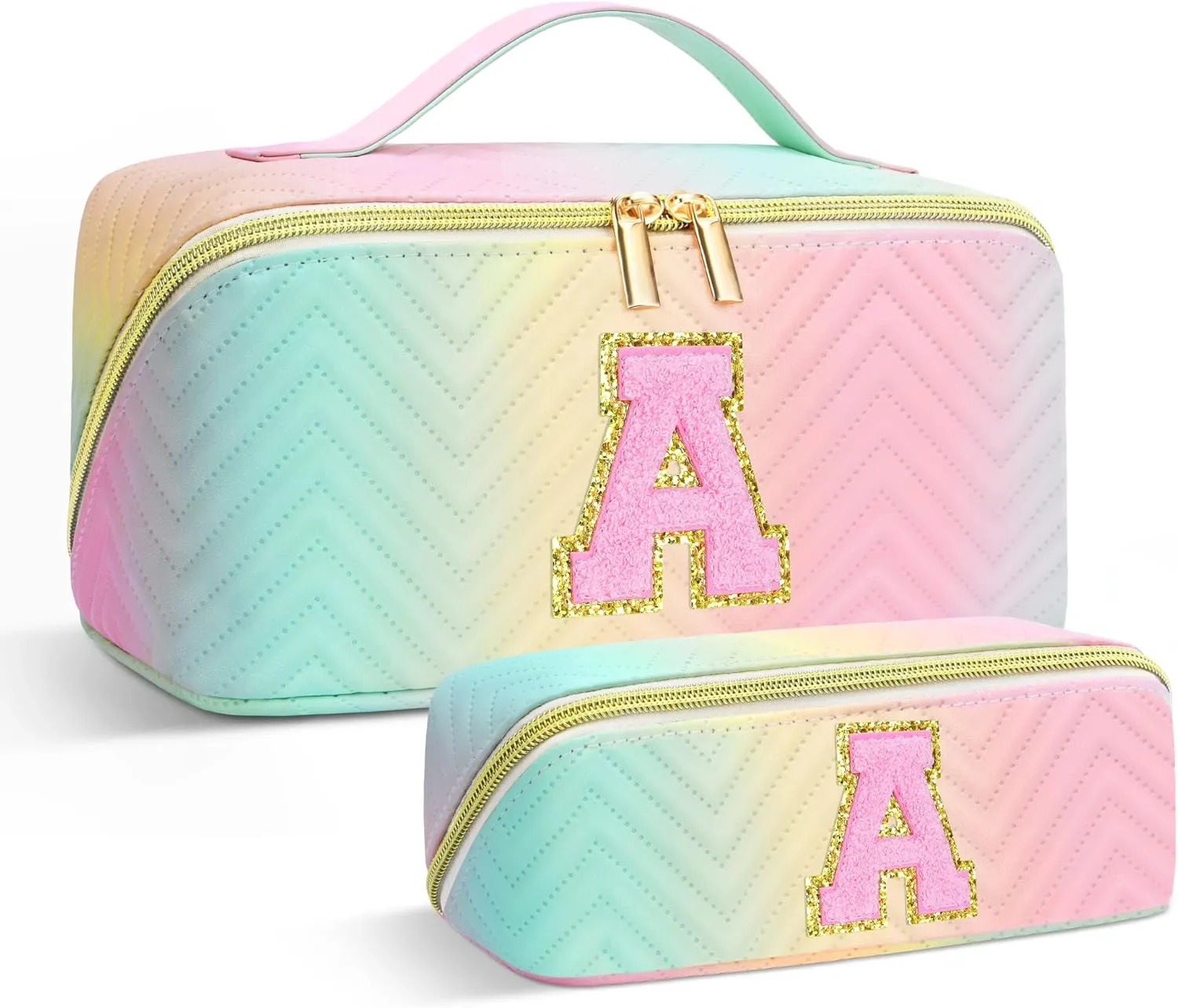 Personalized Initial Makeup Bag | Trendy Cosmetic Bags Travel Toiletry Bag for Teen Girls Women Girlfriend, mother's day/graduation/Birthday day Gifts Portable Make up Bag Leather Waterproof Organizer