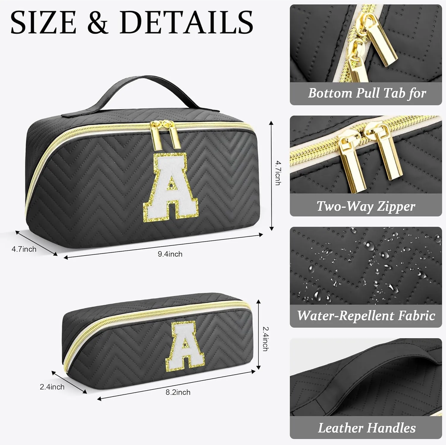 Personalized Initial Makeup Bag | Trendy Large Capacity Cosmetic Bags Travel Toiletry Bag Teen Girls Women Girlfriend Teacher Gifts, Birthday Gifts Leather Waterproof Portable Make up Bag Organizer A