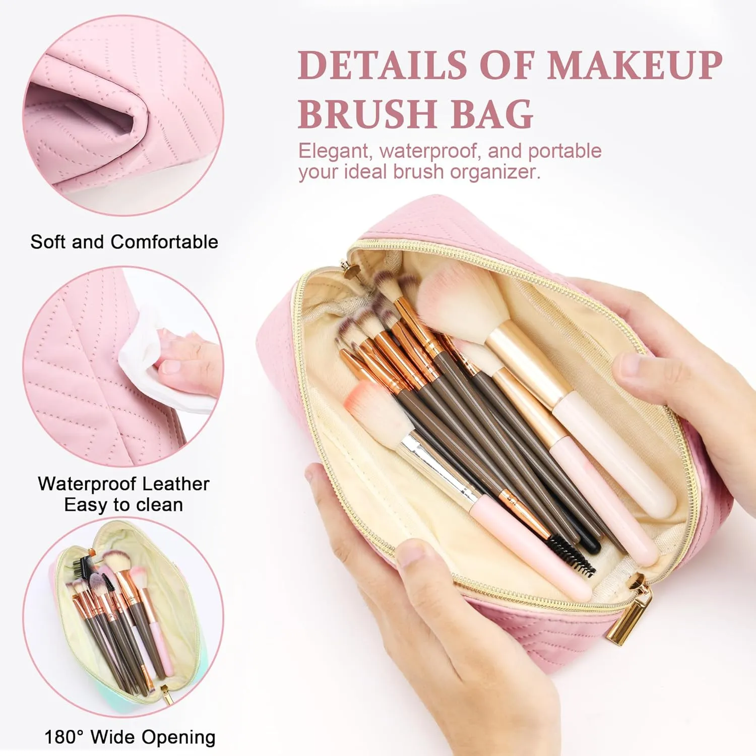 Personalized Initial Pink Makeup Bag | Trendy Cosmetic Bags Travel Toiletry Bag for Teen Girls Women, mother's day/graduation/Birthday day Gifts Portable Make up Bag Leather Waterproof Organizer A