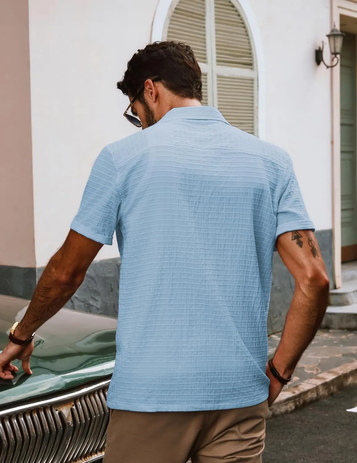 PJ PAUL JONES Mens Short Sleeve Button Down Shirts Casual Summer Beach Cuban Shirts Lightweight