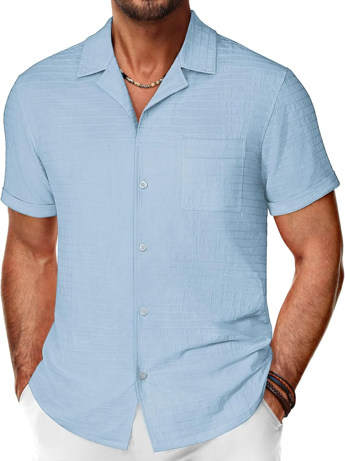 PJ PAUL JONES Mens Short Sleeve Button Down Shirts Casual Summer Beach Cuban Shirts Lightweight