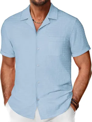 PJ PAUL JONES Mens Short Sleeve Button Down Shirts Casual Summer Beach Cuban Shirts Lightweight