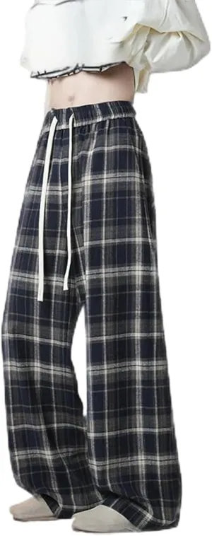 Plaid Pants for Men 2025 Fashion Vintage Loose Wide Leg Pant Plus Size Casual Lightweight Loose Streetwear Trousers