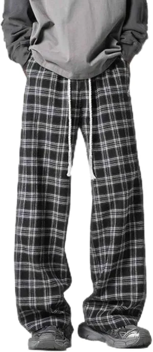 Plaid Pants for Men 2025 Fashion Vintage Loose Wide Leg Pant Plus Size Casual Lightweight Loose Streetwear Trousers