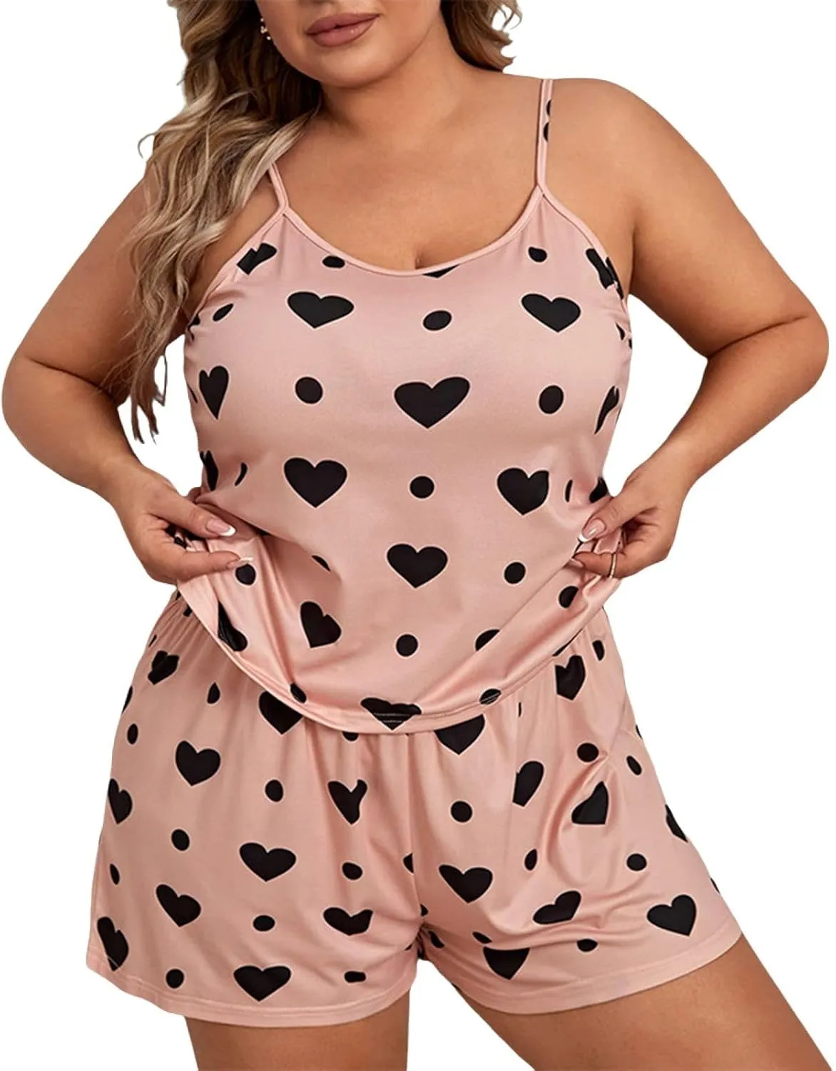 Plus Size Pajamas For Women Set 2 Piece Camisole Tops Shorts Pjs Cute Graphic Summer Sleepwear Loungewear