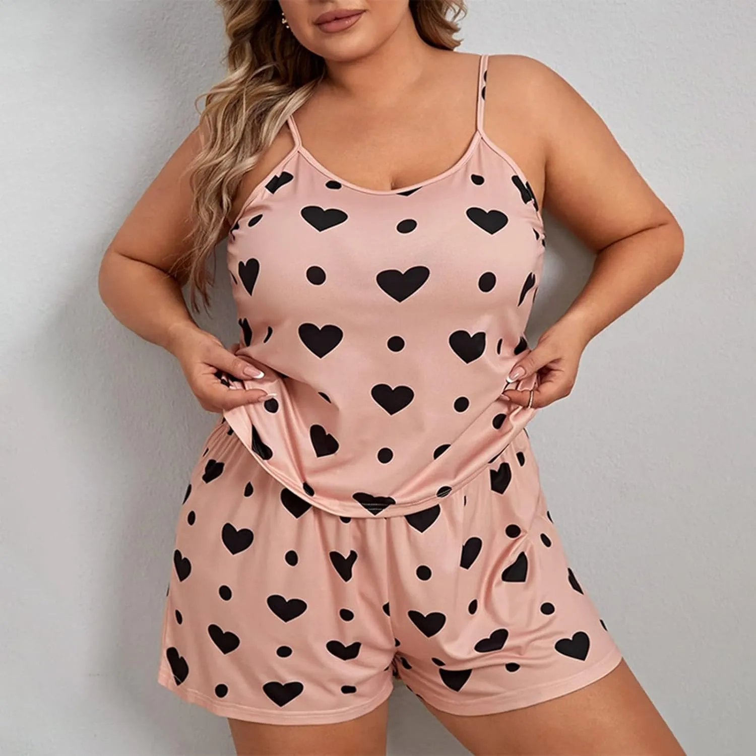 Plus Size Pajamas For Women Set 2 Piece Camisole Tops Shorts Pjs Cute Graphic Summer Sleepwear Loungewear