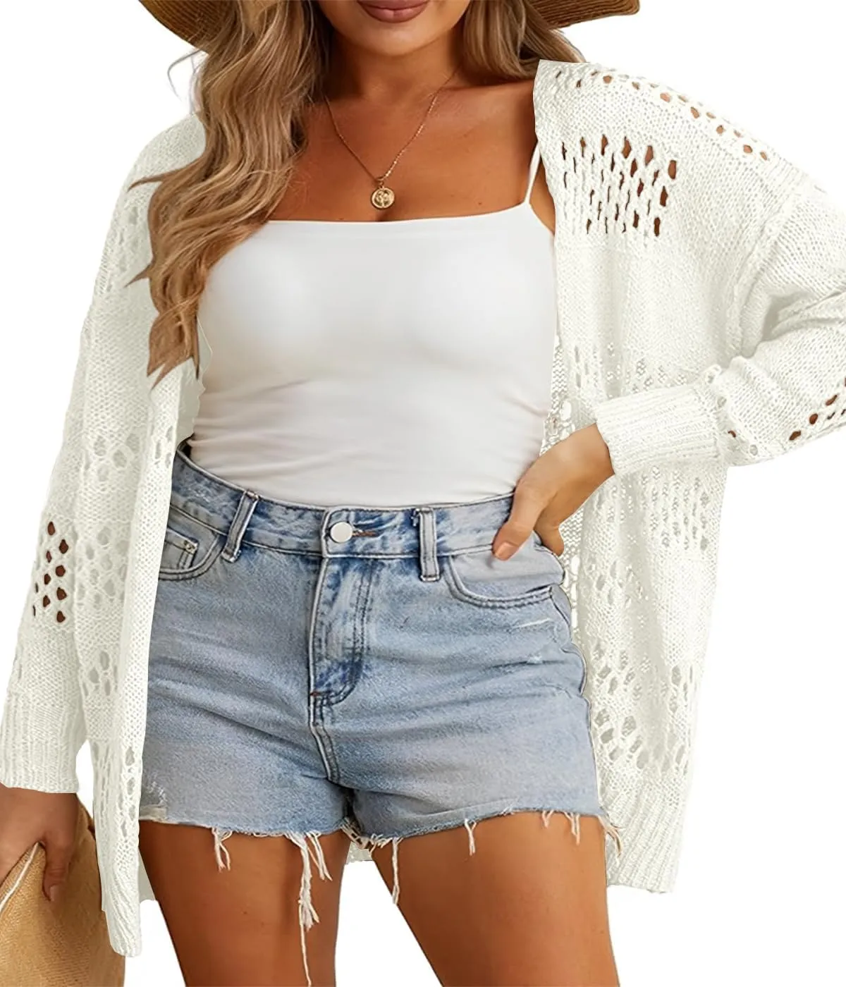 Plus Size Womens Crochet Cardigans Sweater Boho Long Sleeve Lightweight Oversized Open Front Loose Fit Knitted Tops