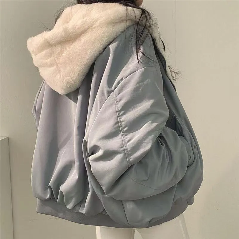 Pooyikoi Sherpa Jacket for Women Reversible Jacket Y2k Sherpa Zip Up Hoodie Fleece Fur Winter Coat Oversized Korean Clothes