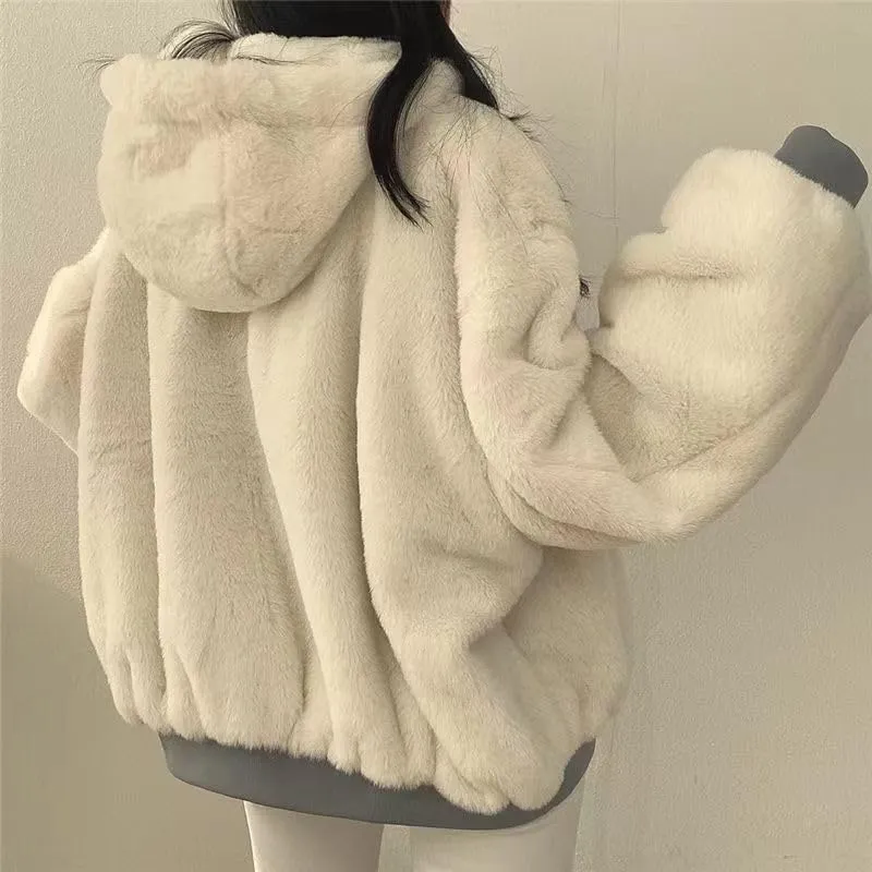 Pooyikoi Sherpa Jacket for Women Reversible Jacket Y2k Sherpa Zip Up Hoodie Fleece Fur Winter Coat Oversized Korean Clothes