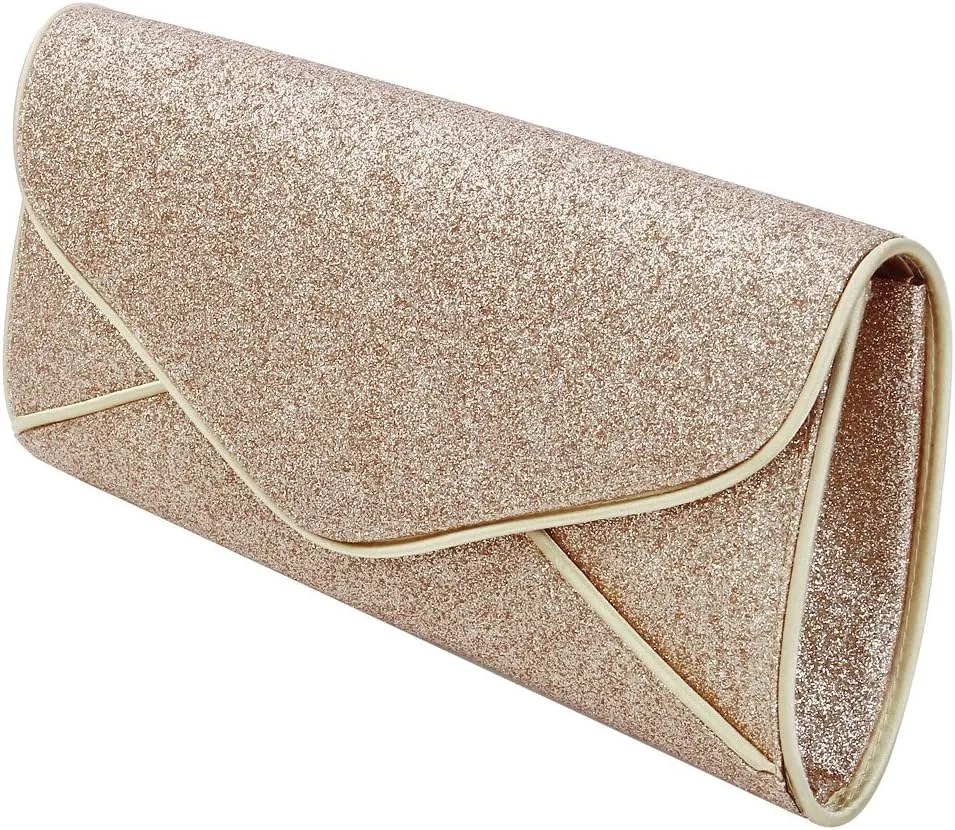 Premium Large Metallic Glitter Envelope Flap Clutch Evening Bag Handbag