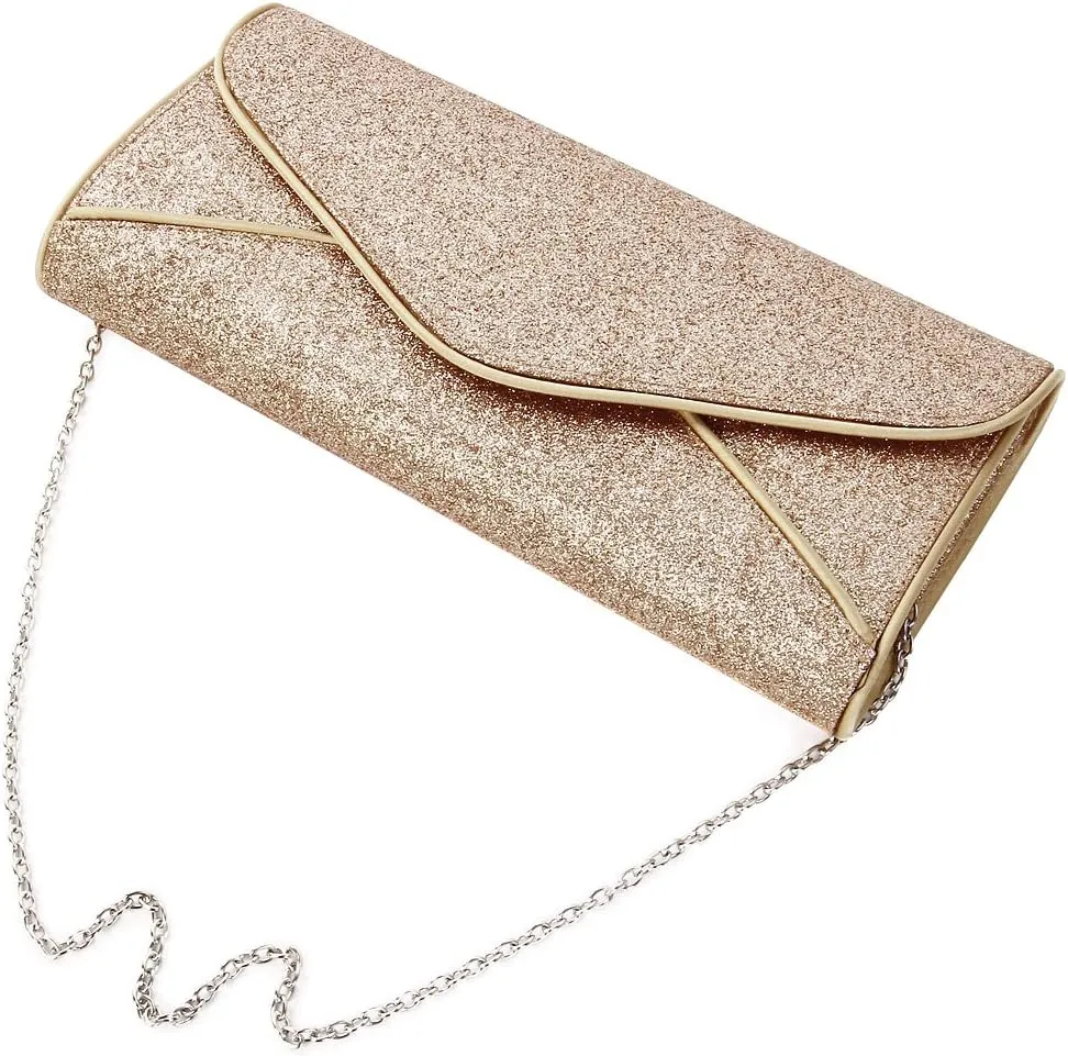 Premium Large Metallic Glitter Envelope Flap Clutch Evening Bag Handbag