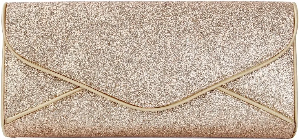 Premium Large Metallic Glitter Envelope Flap Clutch Evening Bag Handbag