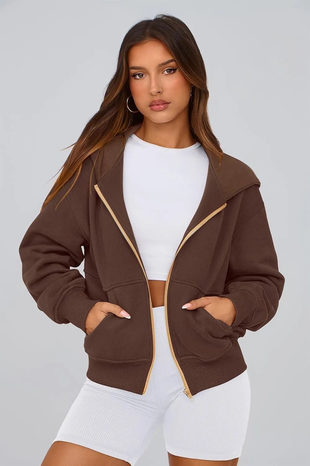 PRETTYGARDEN Women's Zip Up Hoodie Sweatshirt Y2K Fall Fashion Clothes Long Sleeve Loose Fit Pockets Casual Trendy Jacket