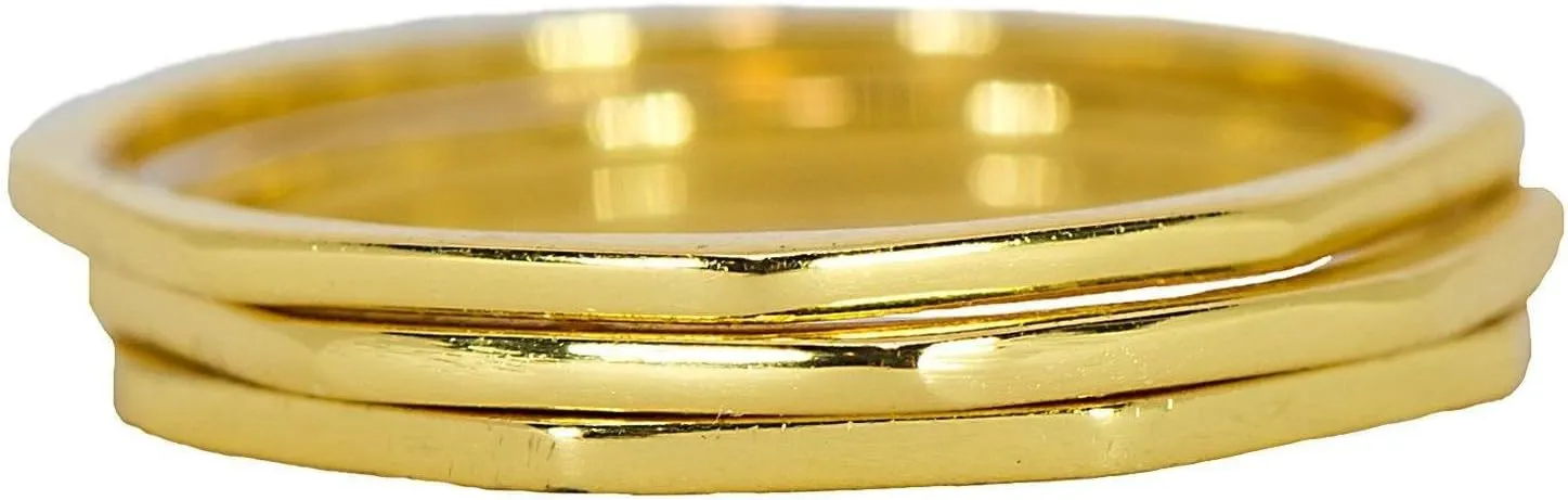Pura Vida Gold Plated Delicate Stacked Rings - Brass Base .925 Sterling Silver - Size 5-9