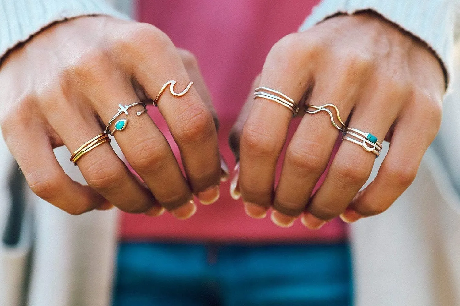 Pura Vida Gold Plated Delicate Stacked Rings - Brass Base .925 Sterling Silver - Size 5-9