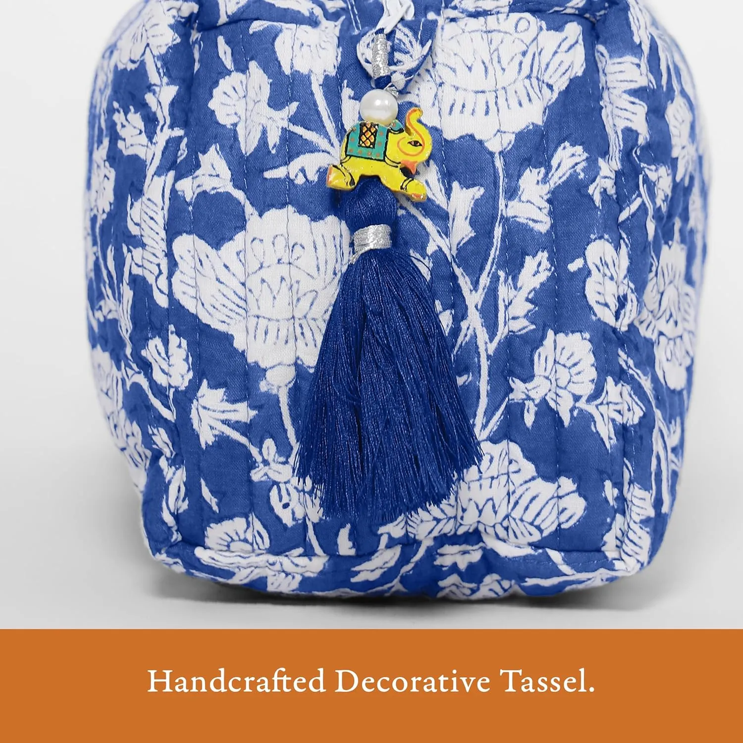 Quilted Floral Makeup Bag Set  Blue Poppy Pattern 3 Sizes, Waterproof Lining, Make Up Travel Cosmetic & Toiletry Bags For Traveling Women