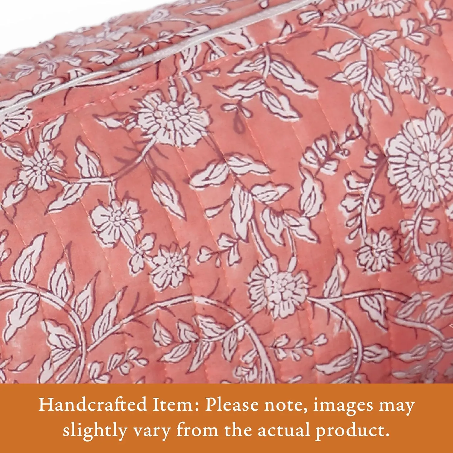 Quilted Floral Makeup Bag Set  Coral Flowers Pattern 3 Sizes, Waterproof Lining, Make Up Travel Cosmetic & Toiletry Bags For Traveling Women