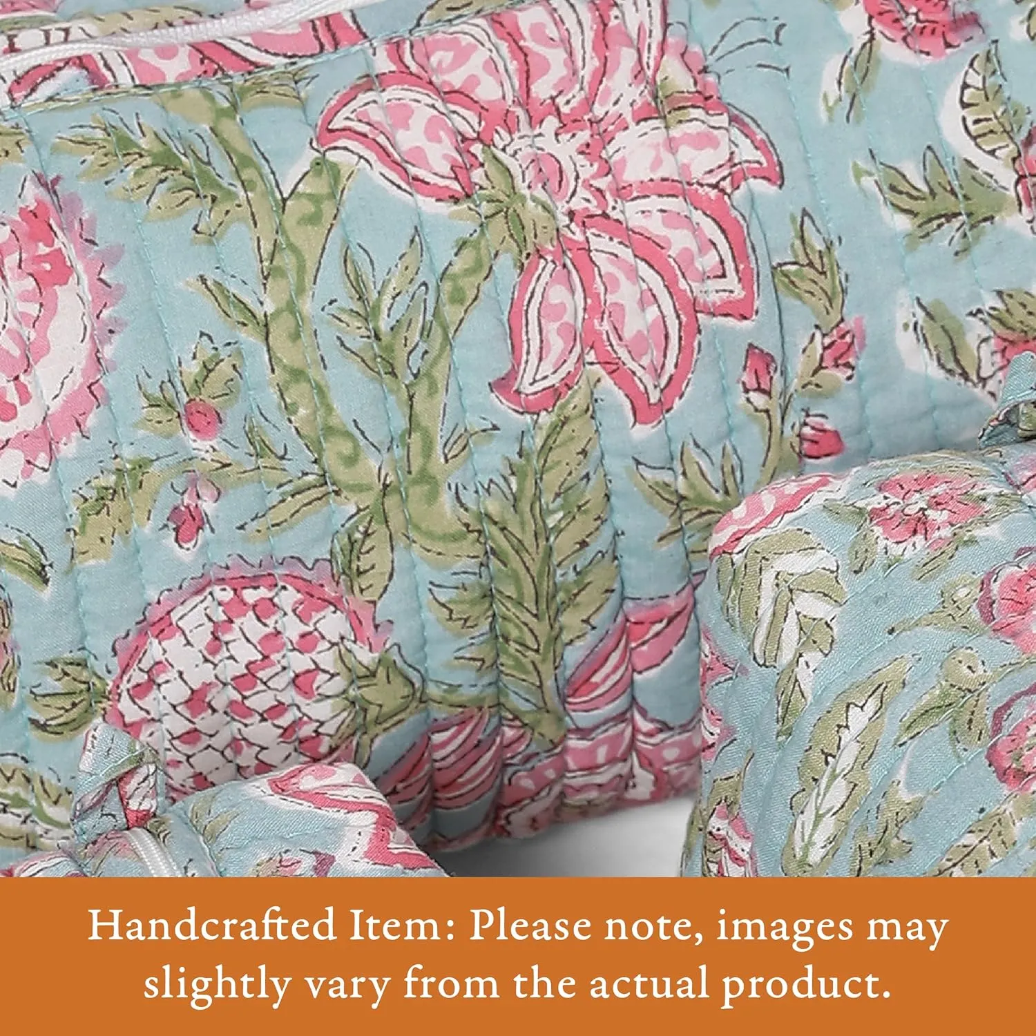 Quilted Floral Makeup Bag Set  Jacobean Dreams Pattern 3 Sizes, Waterproof Lining, Make Up Travel Cosmetic & Toiletry Bags For Traveling Women