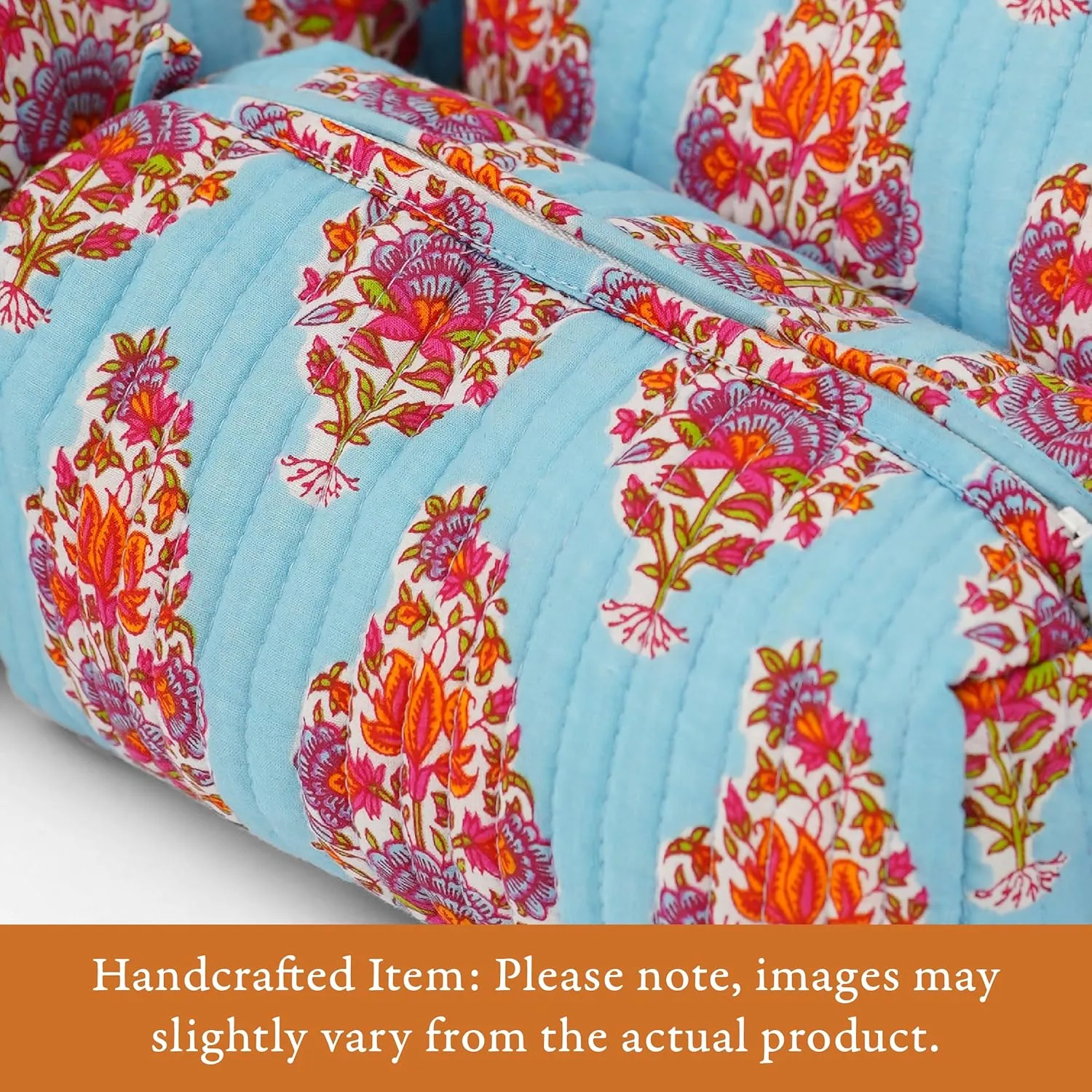 Quilted Floral Makeup Bag Set  Kashmir Pattern 3 Sizes, Waterproof Lining, Make Up Travel Cosmetic & Toiletry Bags For Traveling Women