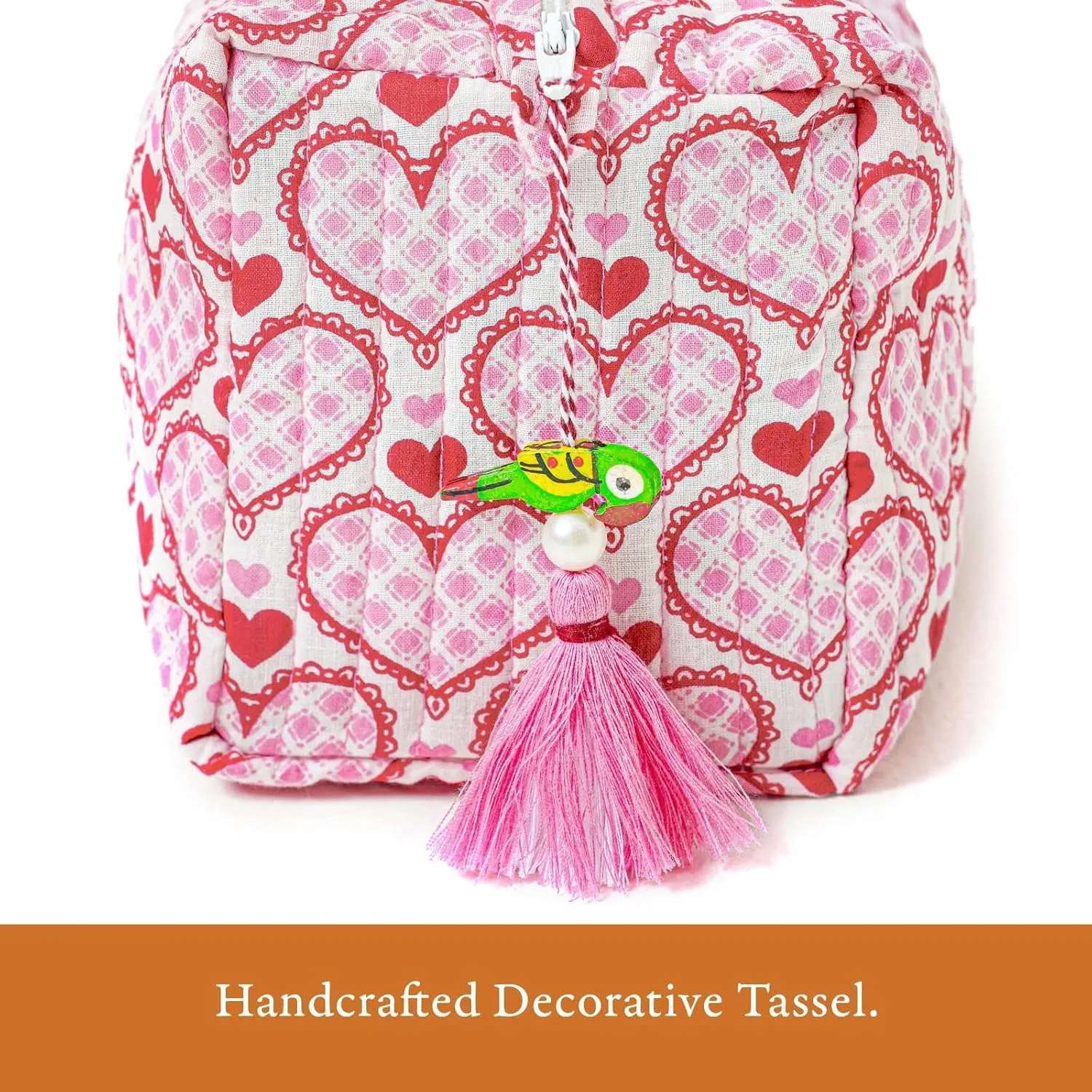 Quilted Floral Makeup Bag Set  Love Blooms Pattern 3 Sizes, Waterproof Lining, Make Up Travel Cosmetic & Toiletry Bags For Traveling Women