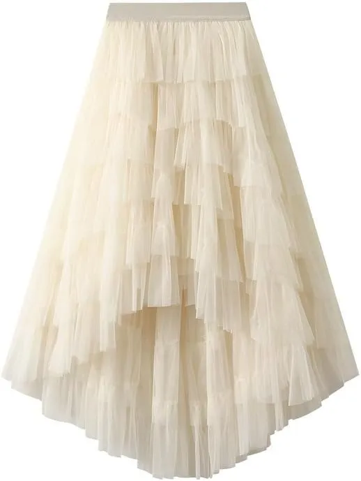 Rainbow Ombre Tulle Tutu Skirt, Layered Mesh Tulle Maxi Skirt, Yellow to Purple
