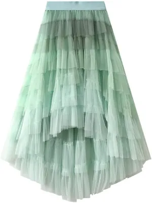Rainbow Ombre Tulle Tutu Skirt, Layered Mesh Tulle Maxi Skirt, Yellow to Purple