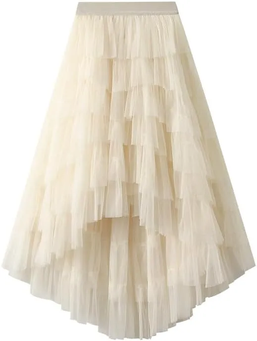 Rainbow Ombre Tulle Tutu Skirt, Layered Mesh Tulle Maxi Skirt, Yellow to Purple