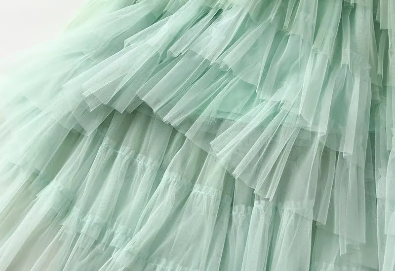 Rainbow Ombre Tulle Tutu Skirt, Layered Mesh Tulle Maxi Skirt, Yellow to Purple