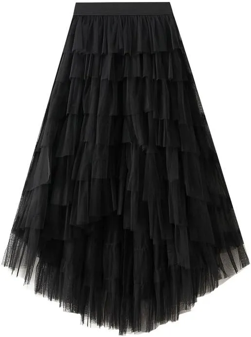 Rainbow Ombre Tulle Tutu Skirt, Layered Mesh Tulle Maxi Skirt, Yellow to Purple