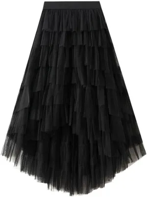 Rainbow Ombre Tulle Tutu Skirt, Layered Mesh Tulle Maxi Skirt, Yellow to Purple