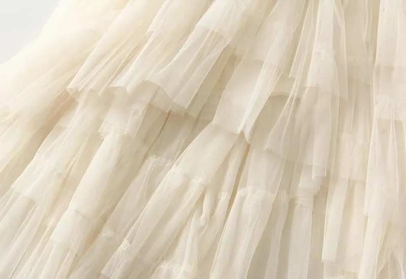 Rainbow Ombre Tulle Tutu Skirt, Layered Mesh Tulle Maxi Skirt, Yellow to Purple