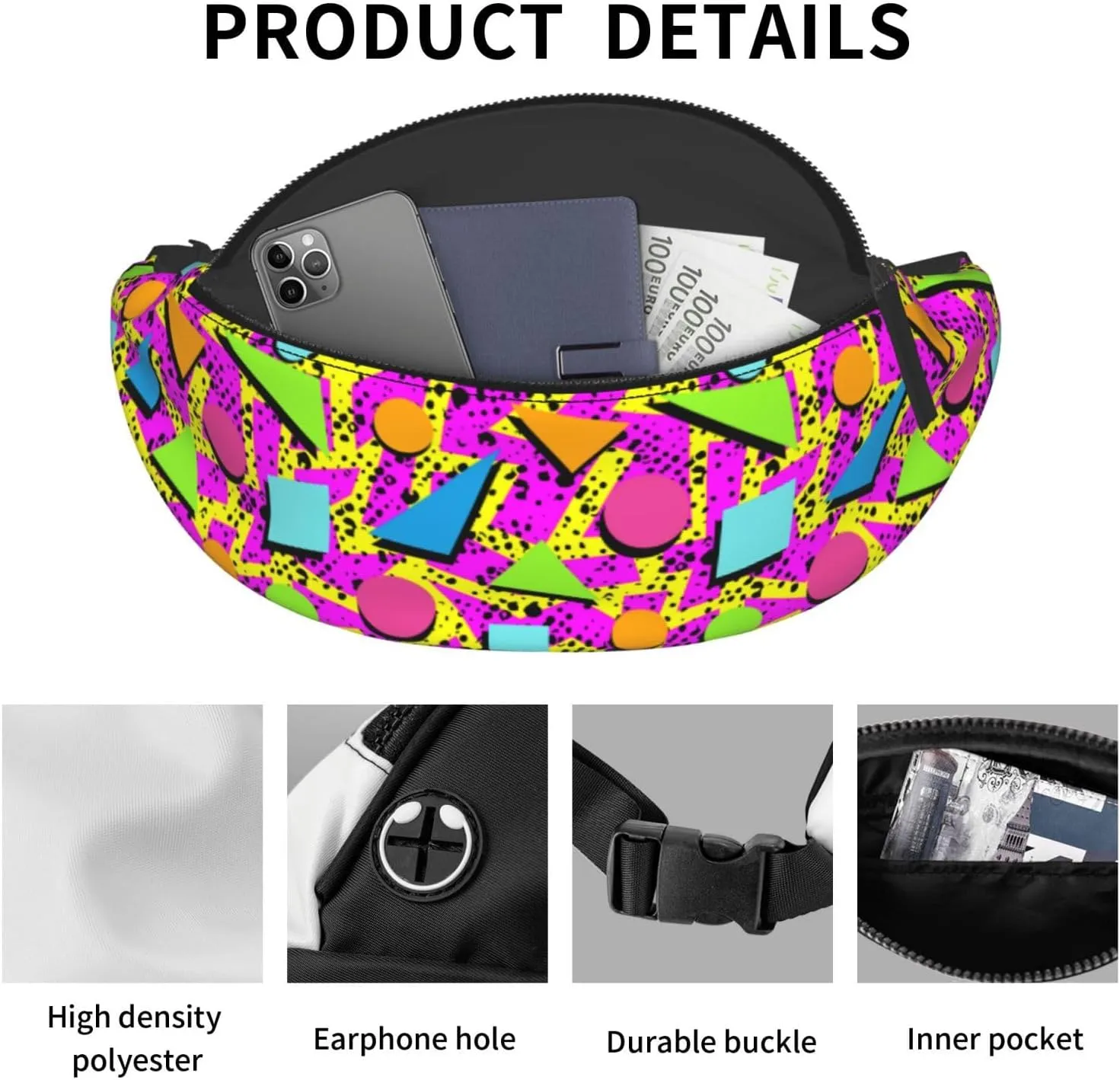 Retro 80s 90s Fanny Pack Waist Bag Adjustable Belt Bag For Men Women Traveling Hiking Cycling Running