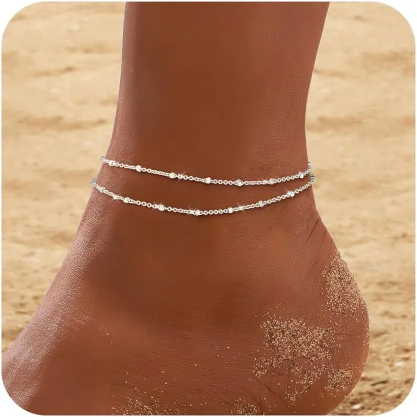 RLMOON Gold Anklets for Women CZ Ankle Bracelet 14K Gold Plated Waterproof Dainty Layered Tennis Heart Dot Chain Silver Anklet Trendy Foot Jewelry