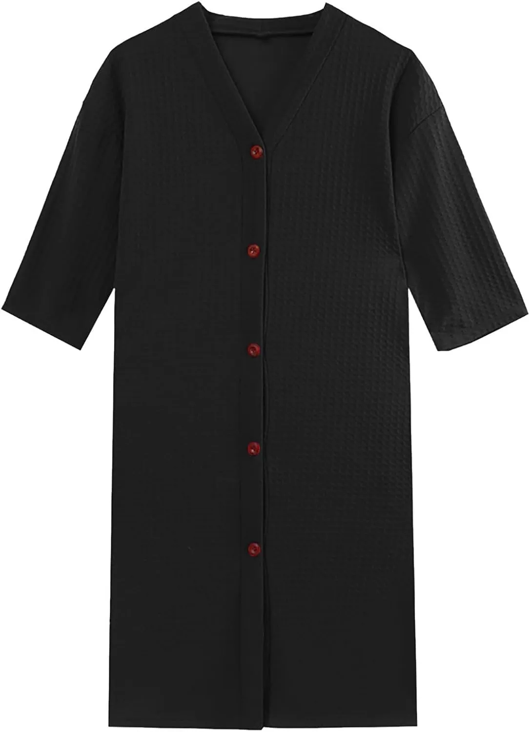 Robes for Women Fashion Solid Color Lightweight Loungewear V-neck Button Three Quarter Sleeve Knee Length Night-robe