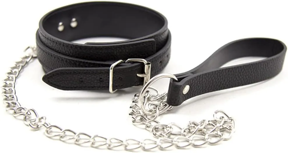 Rock Your Style with Leather Necklace Collars: Adjustable Chokers and Chain Leash for Cosplay, Punk Bar, and Stage