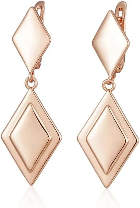 Rose Gold Plated Geometric Rhombus Dangle Earrings