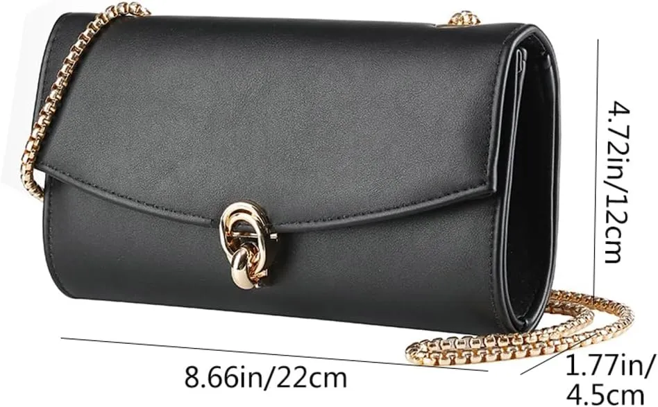 Rungion Womens Elegant Vegan Leather Clutch Purses Evening Envelope Handbag Small Crossbody Shoulder Bag for Wedding Party
