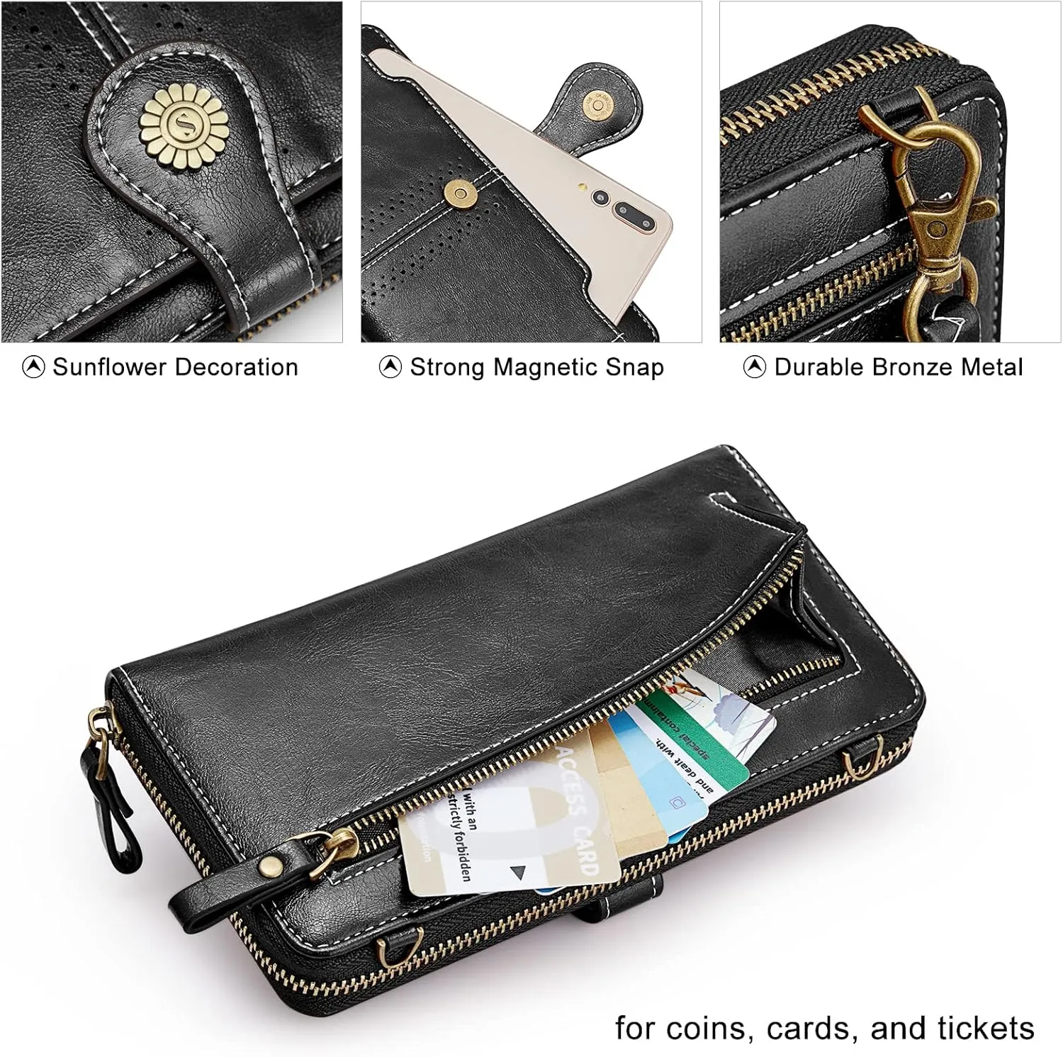 S-ZONE Vegan Leather Crossbody Bags for Women Small Cell Phone Purse RFID Blocking Clutch Purses with 2 Straps