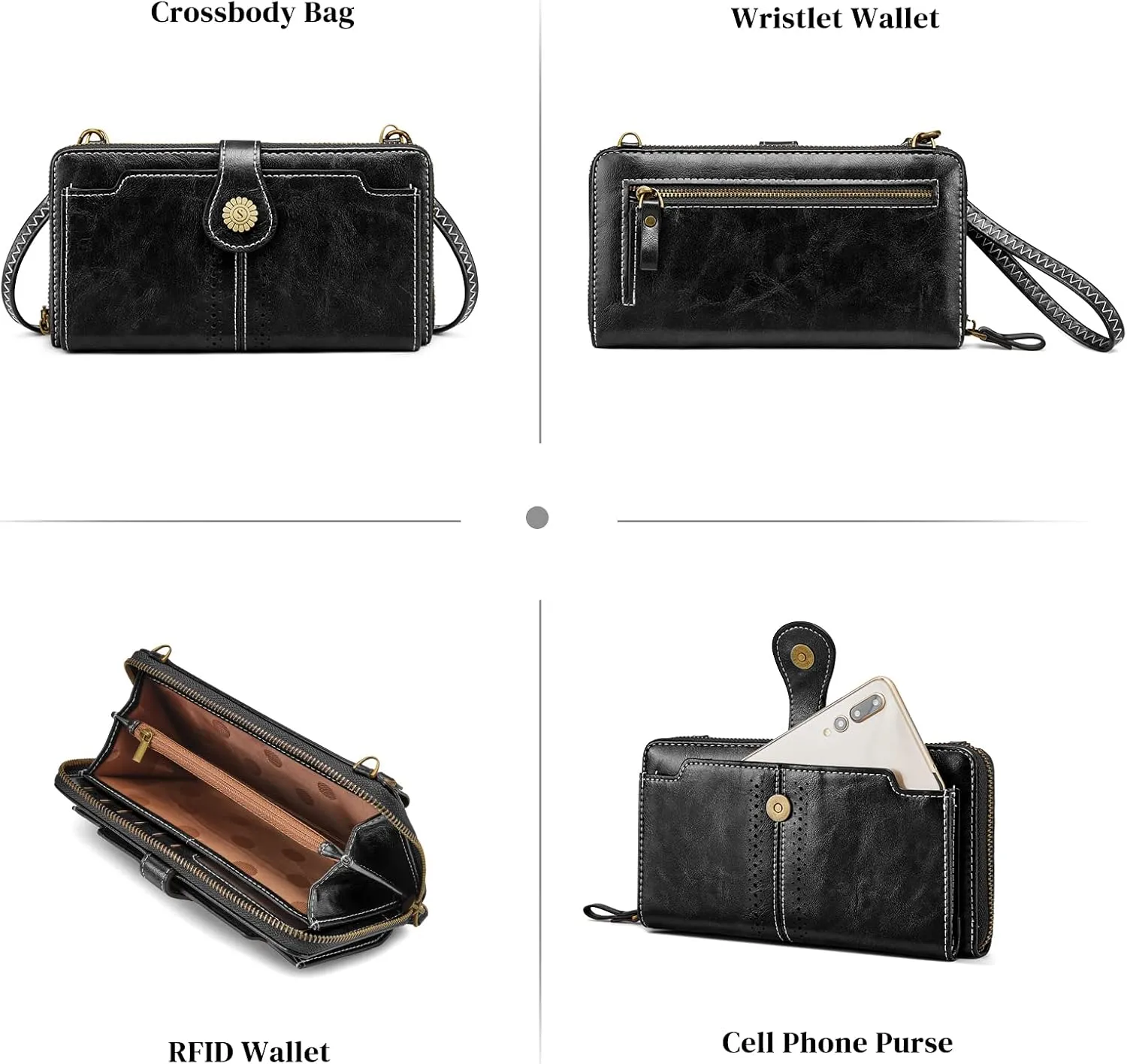 S-ZONE Vegan Leather Crossbody Bags for Women Small Cell Phone Purse RFID Blocking Clutch Purses with 2 Straps