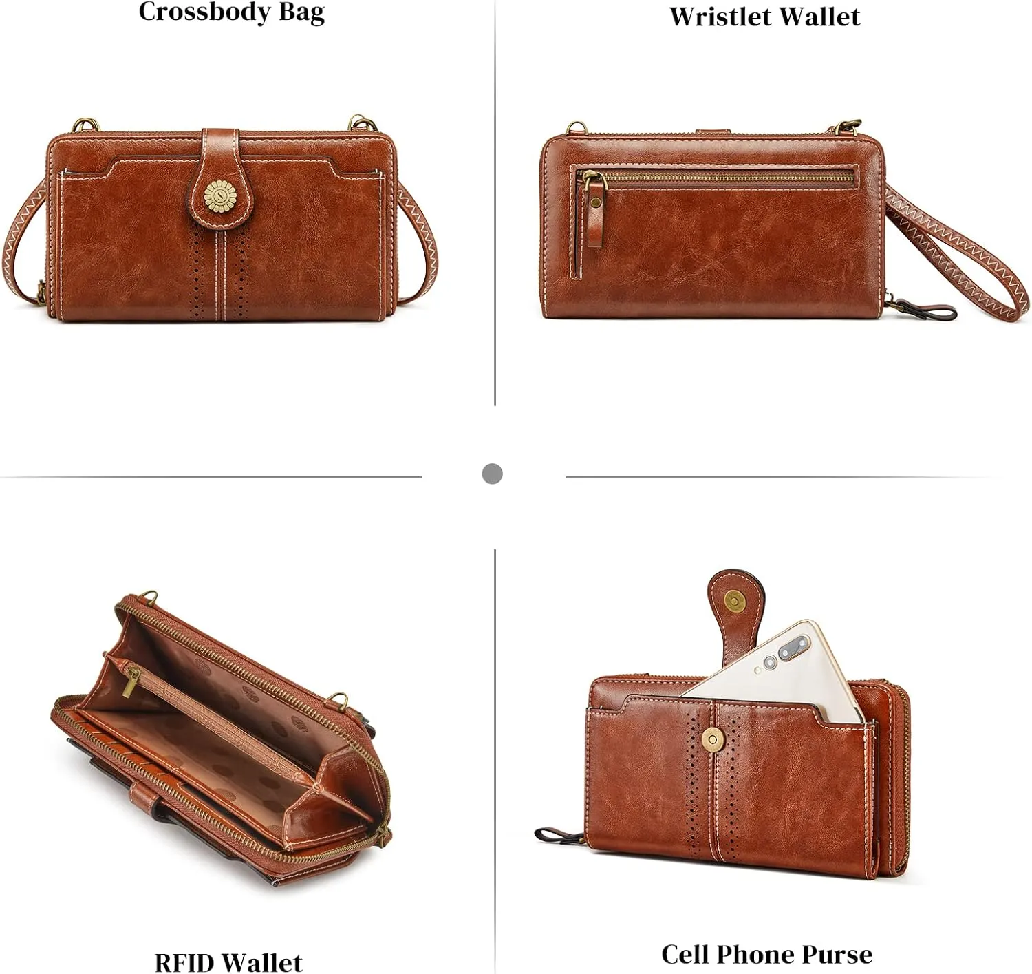 S-ZONE Vegan Leather Crossbody Bags for Women Small Cell Phone Purse RFID Blocking Clutch Purses with 2 Straps