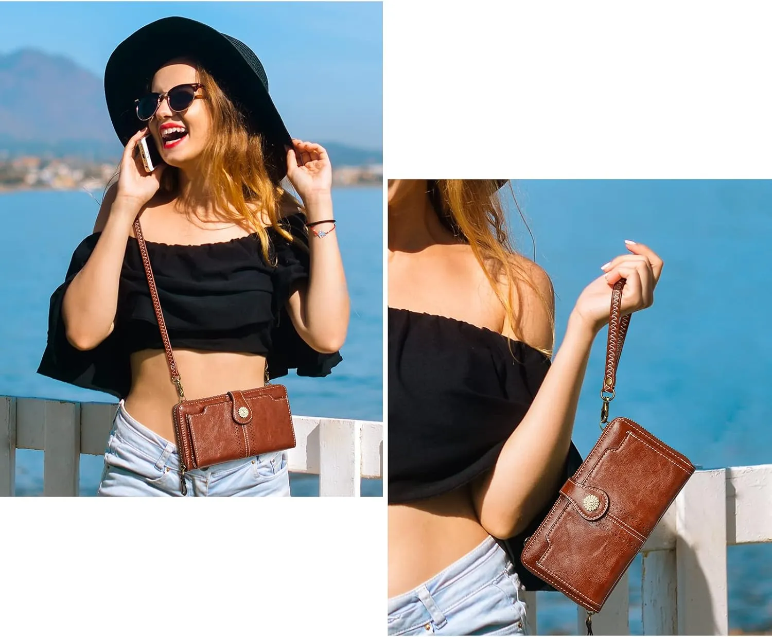 S-ZONE Vegan Leather Crossbody Bags for Women Small Cell Phone Purse RFID Blocking Clutch Purses with 2 Straps
