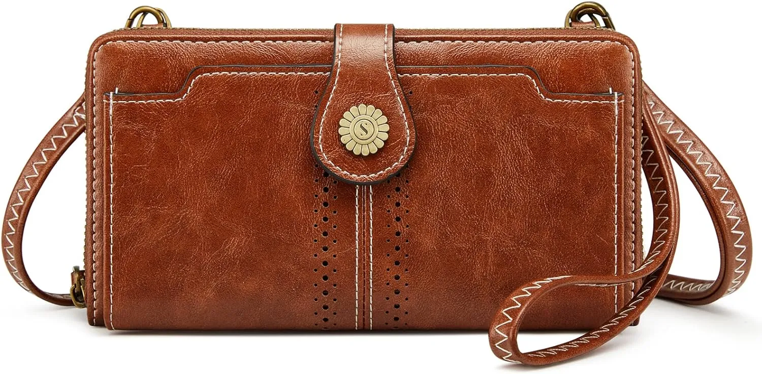 S-ZONE Vegan Leather Crossbody Bags for Women Small Cell Phone Purse RFID Blocking Clutch Purses with 2 Straps