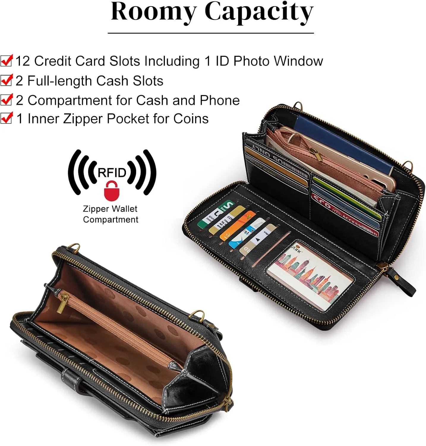 S-ZONE Vegan Leather Crossbody Bags for Women Small Cell Phone Purse RFID Blocking Clutch Purses with 2 Straps