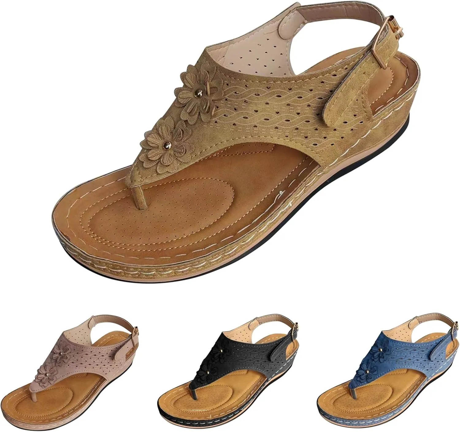 Sandals For Women Comfort Walking Width Casual Summer Slide Shoes Beach Flat Slip On Sandles Womens Orthopedic Shoes