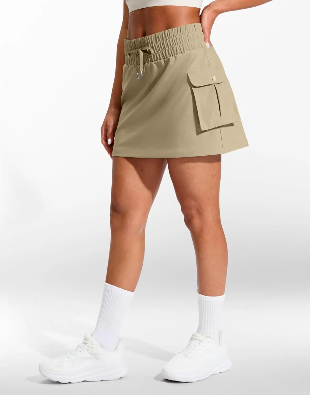 SANTINY 14" Cargo Skorts for Women with 4 Pockets Drawstring High Waisted Golf Hiking Skirt for Casual Summer Travel