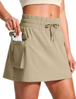 SANTINY 14" Cargo Skorts for Women with 4 Pockets Drawstring High Waisted Golf Hiking Skirt for Casual Summer Travel