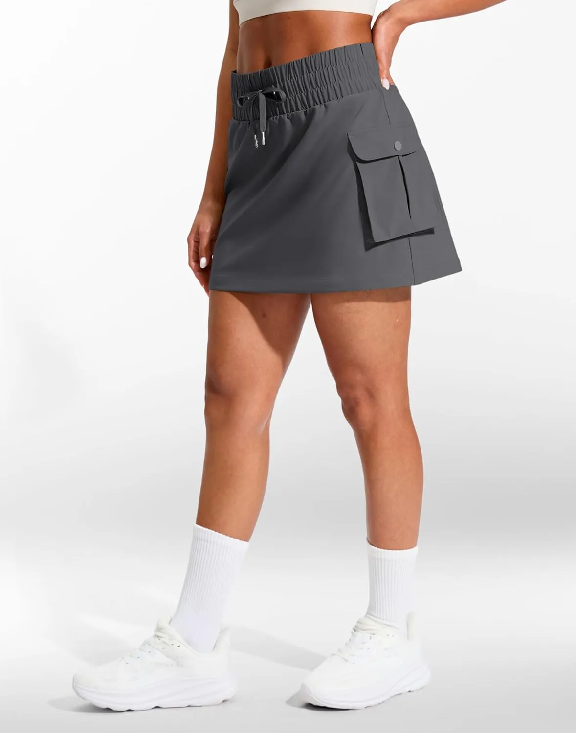 SANTINY 14" Cargo Skorts for Women with 4 Pockets Drawstring High Waisted Golf Hiking Skirt for Casual Summer Travel