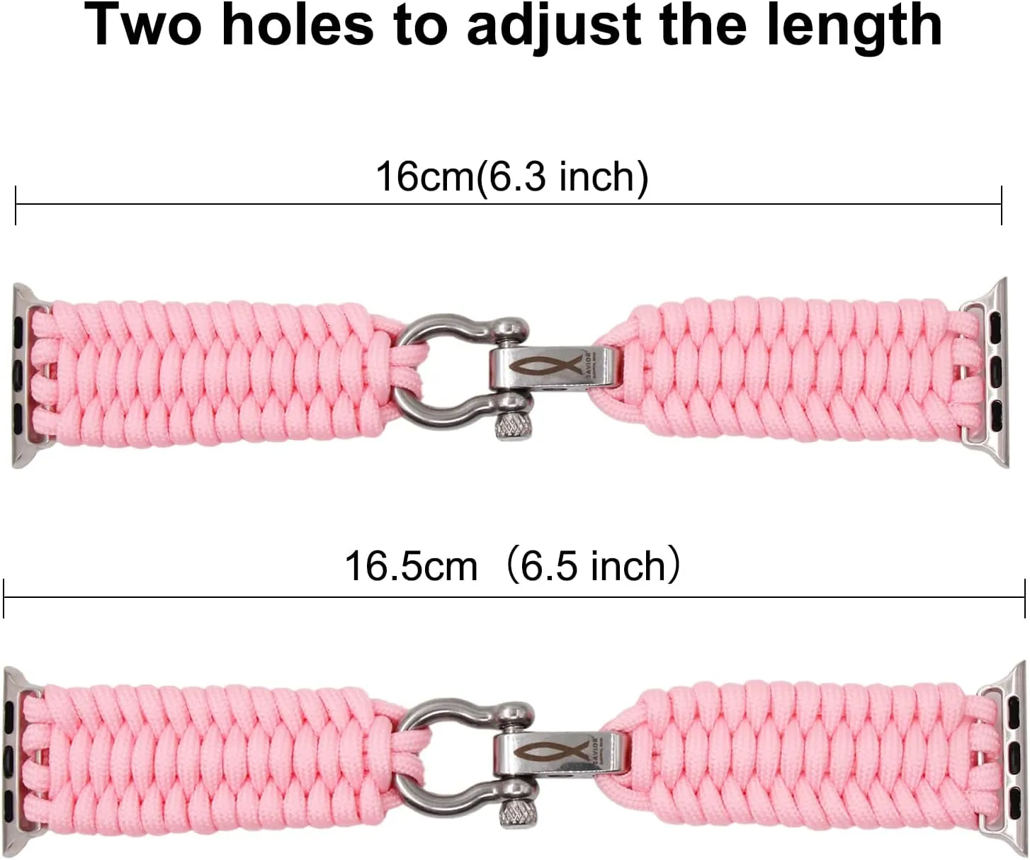 Savior Survival Gear Paracord Watch Band Compatible with Apple Watch 38mm and 40mm Apple Watch - Paracord Watch Band with Stainless Steel Adjustable Shackle (550 Paracord, Large) (Pink)