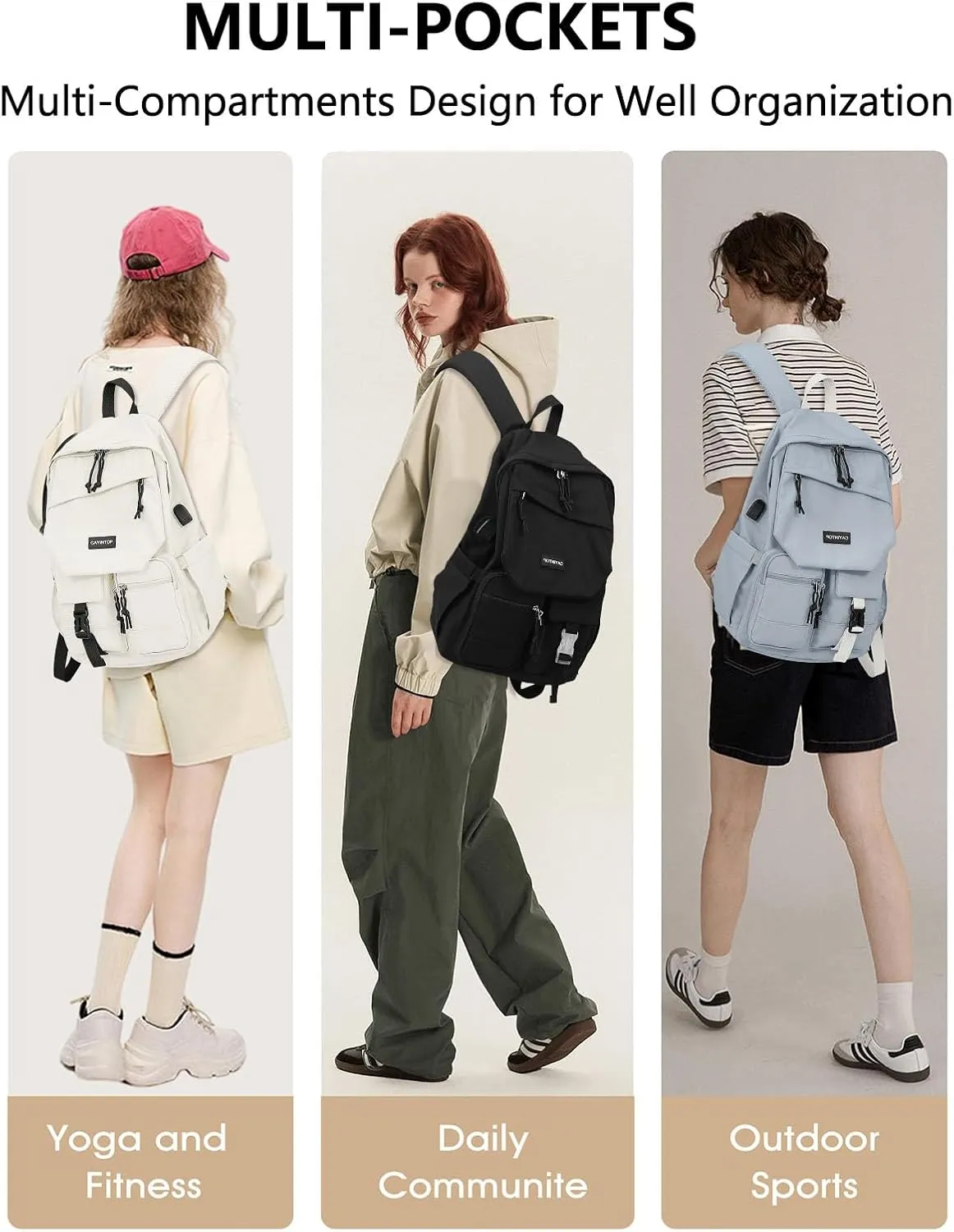 School Backpack Students Bookbag: 15.6 Inch Laptop Backpack for Women College Bag with USB Charging Port Backpack for Girls Teens and Boys School Bag for Women Beige Khaki
